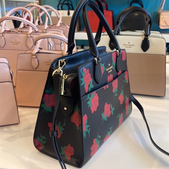 Kate Spade Madison Safiano Leather Medium Rose Toss Print Satchel Handbag 
NWT - Picture 2 of 16